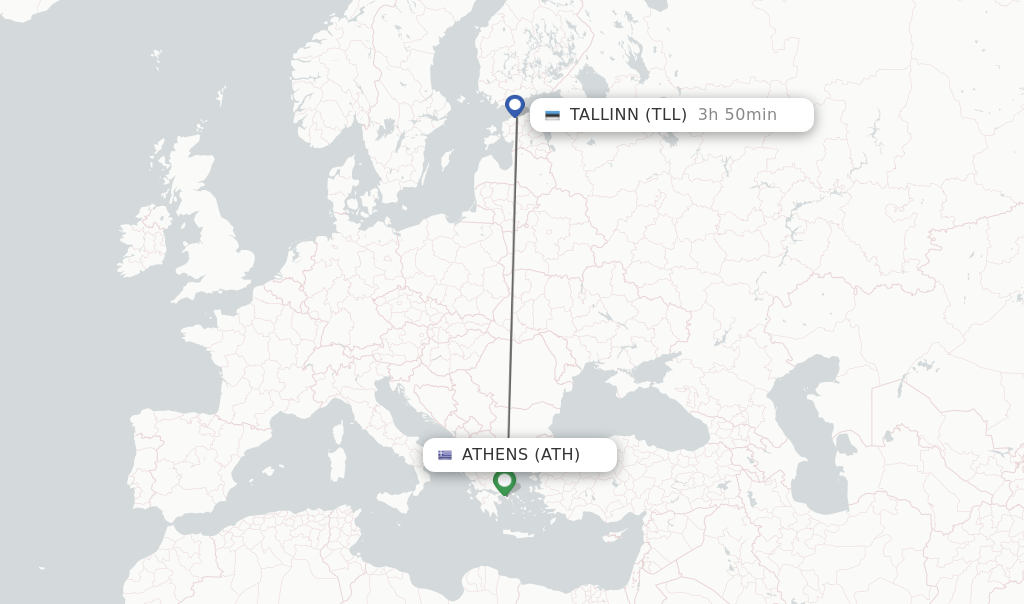 Flights from Athens to Tallinn route map