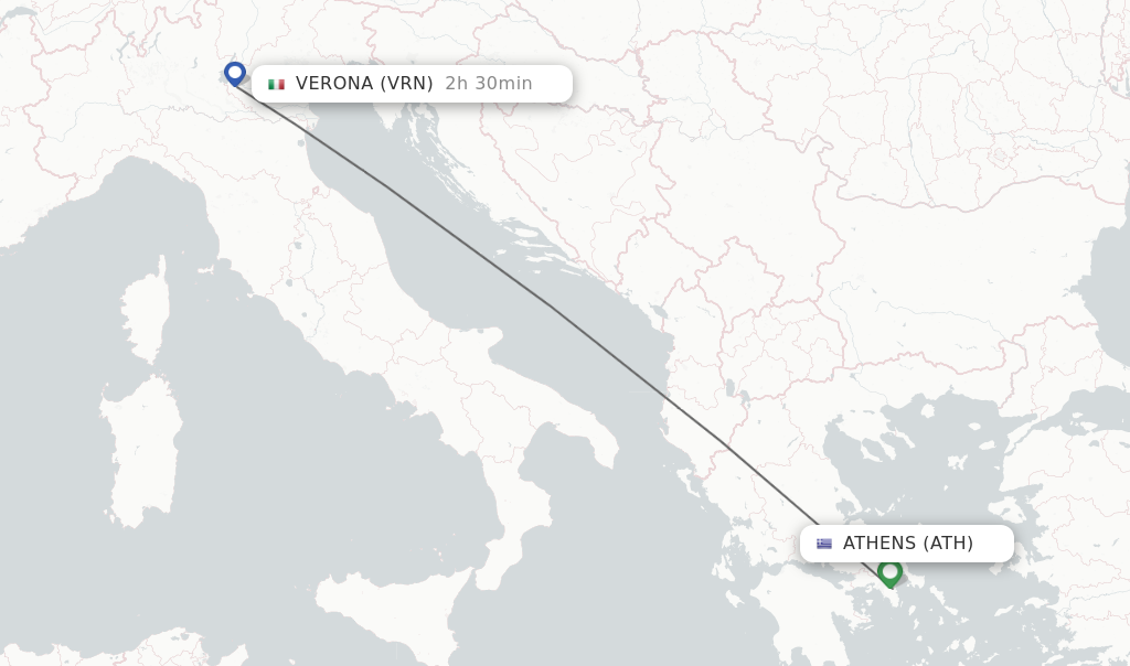 Flights from Athens to Verona route map
