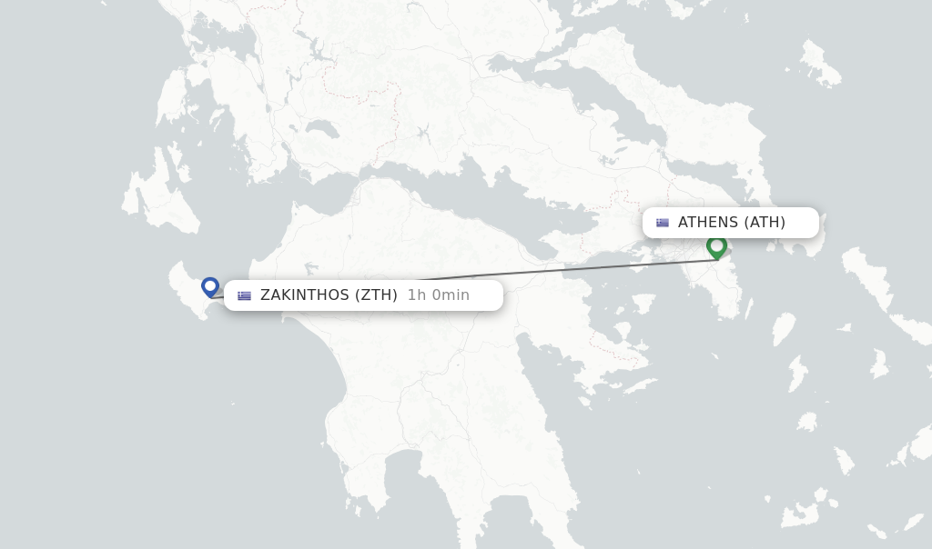 Flights from Athens to Zakinthos route map