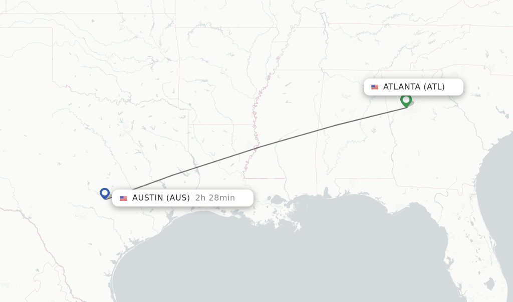 Flights from Atlanta to Austin route map