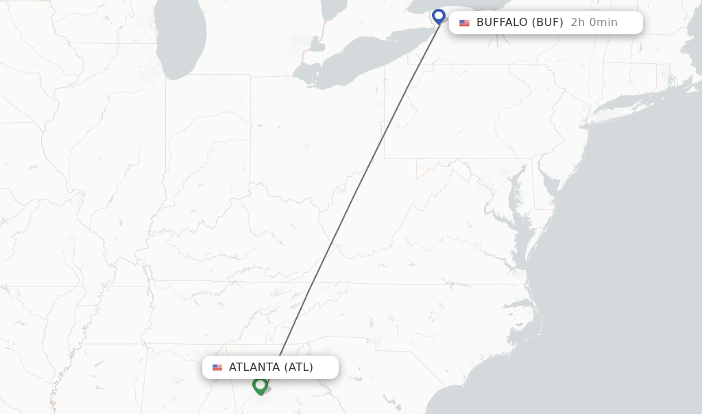 Flights from Atlanta to Buffalo route map