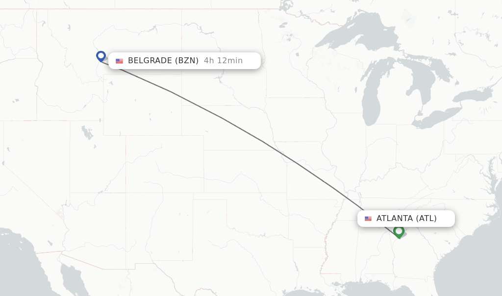Flights from Atlanta to Bozeman route map