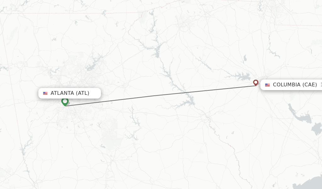 Flights from Atlanta to Columbia route map