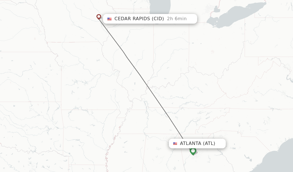 Flights from Atlanta to Cedar Rapids route map