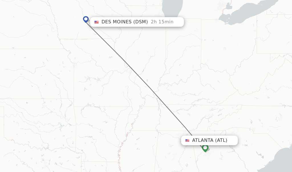 Flights from Atlanta to Des Moines route map