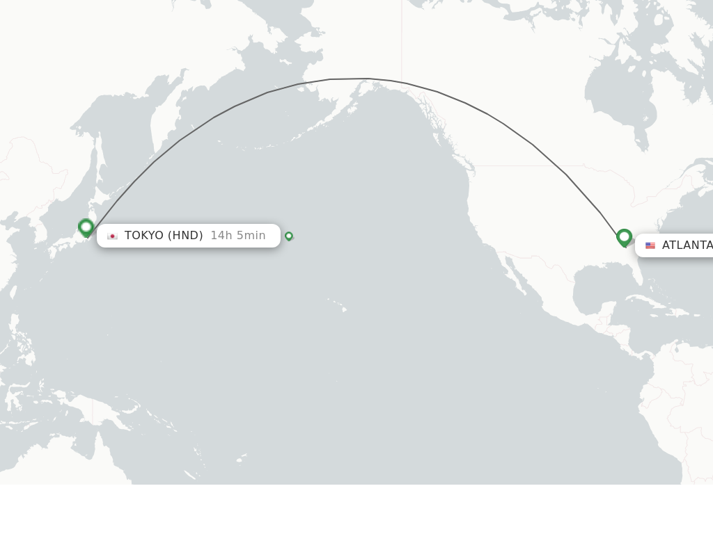 Flights from Atlanta to Tokyo route map