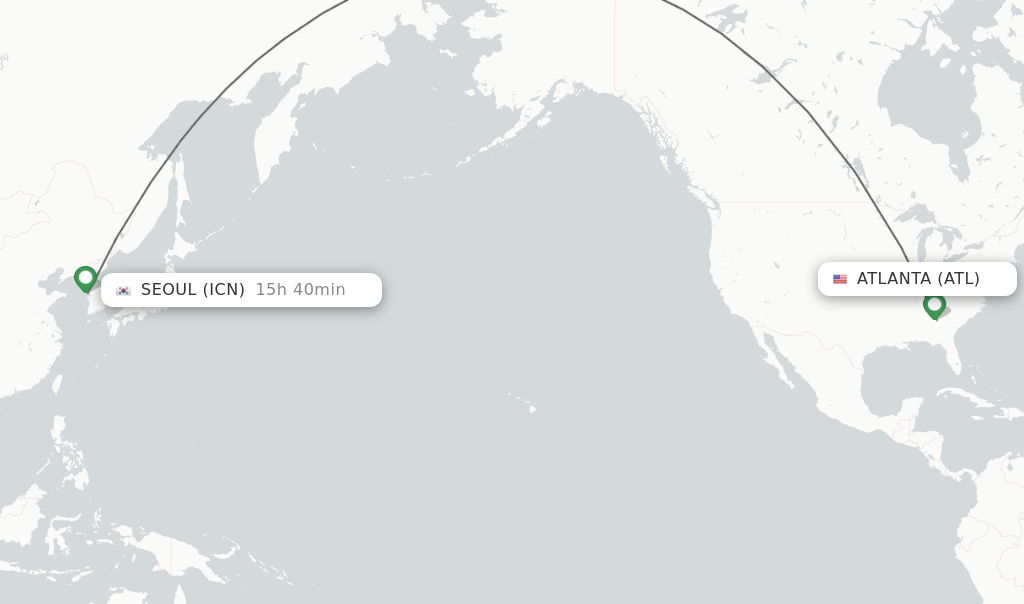 Flights from Atlanta to Seoul route map