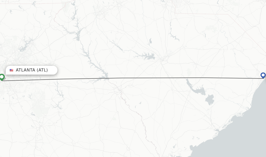 Flights from Atlanta to Myrtle Beach route map