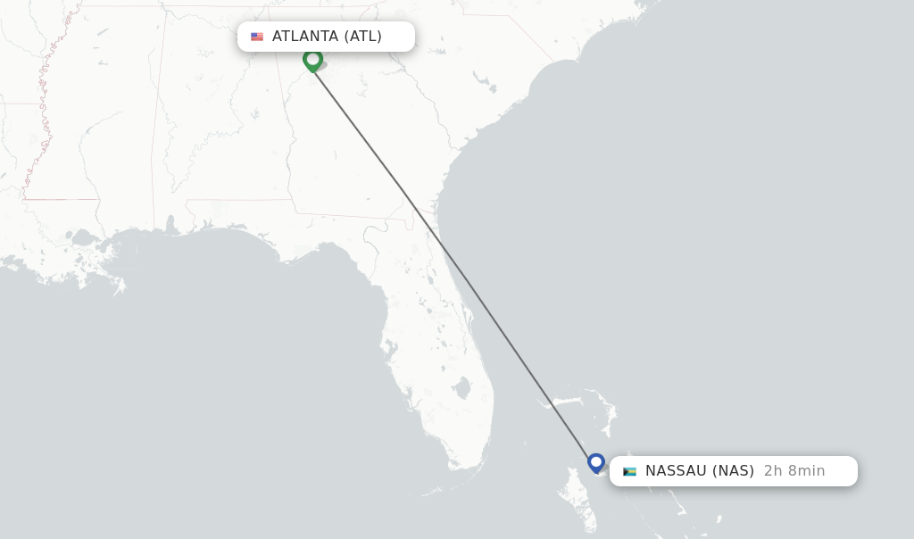 Flights from Atlanta to Nassau route map
