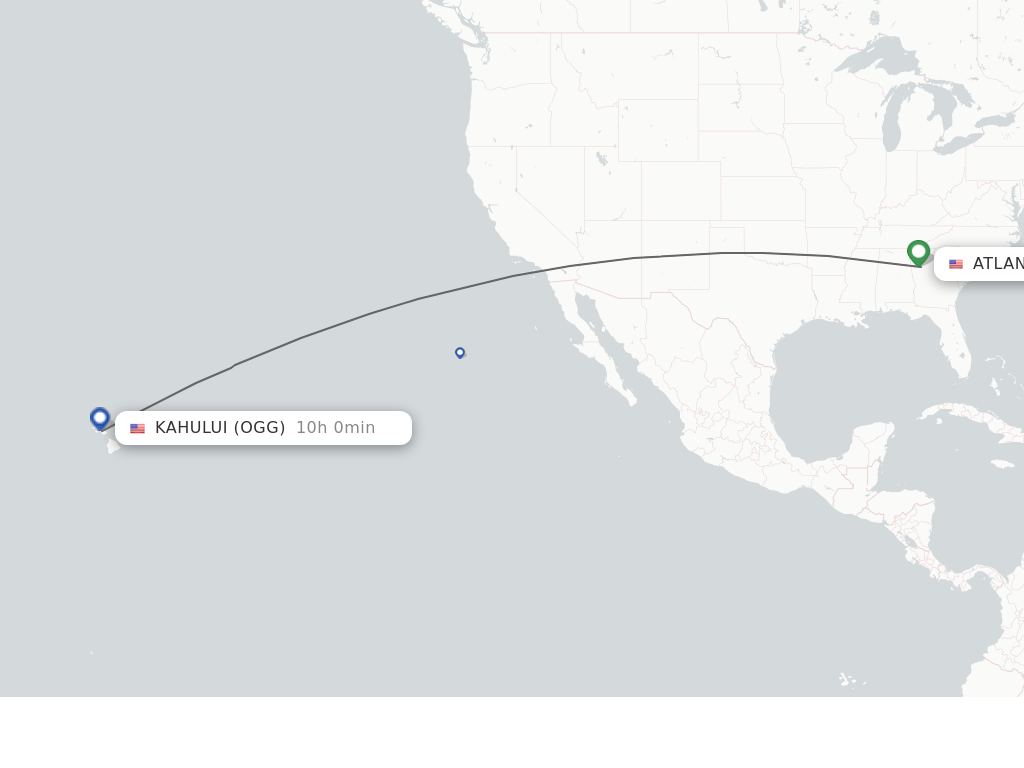 Flights from Atlanta to Kahului route map