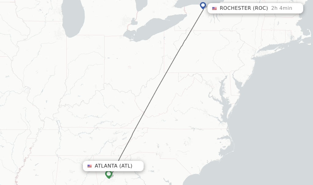 Flights from Atlanta to Rochester route map