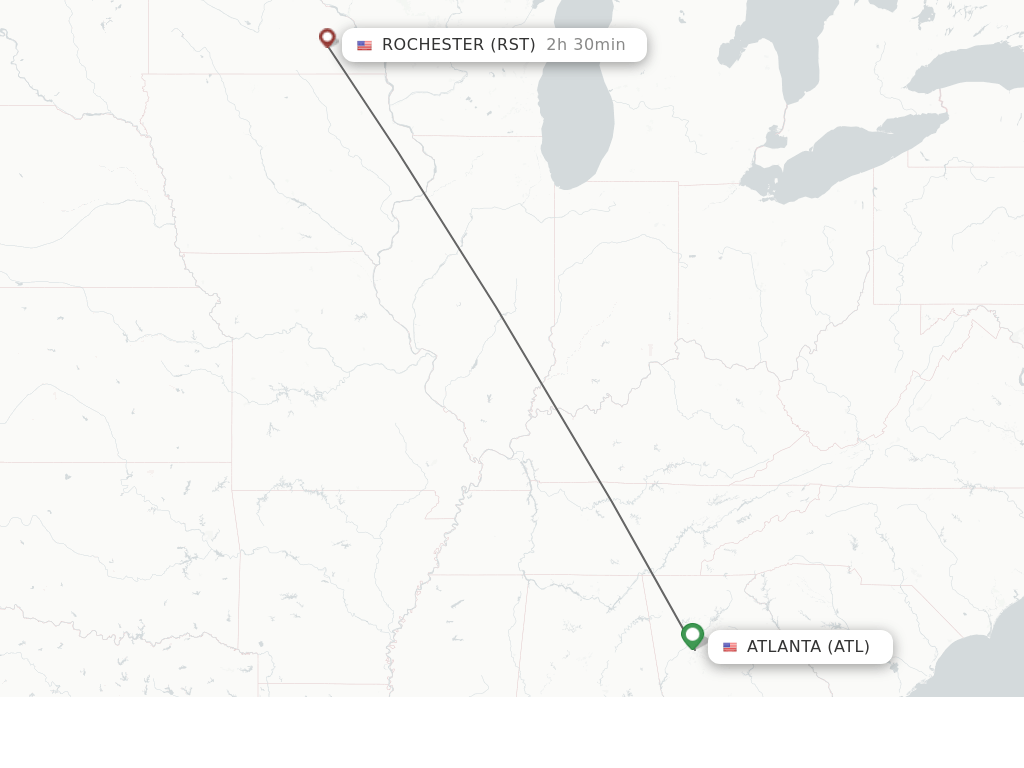 Flights from Atlanta to Rochester route map