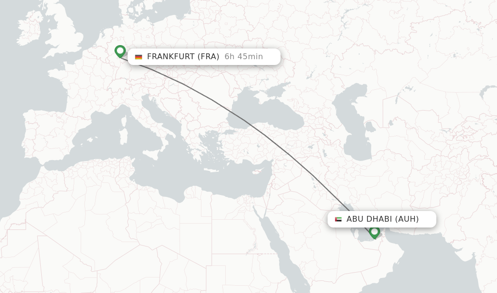 Flights from Abu Dhabi to Frankfurt route map