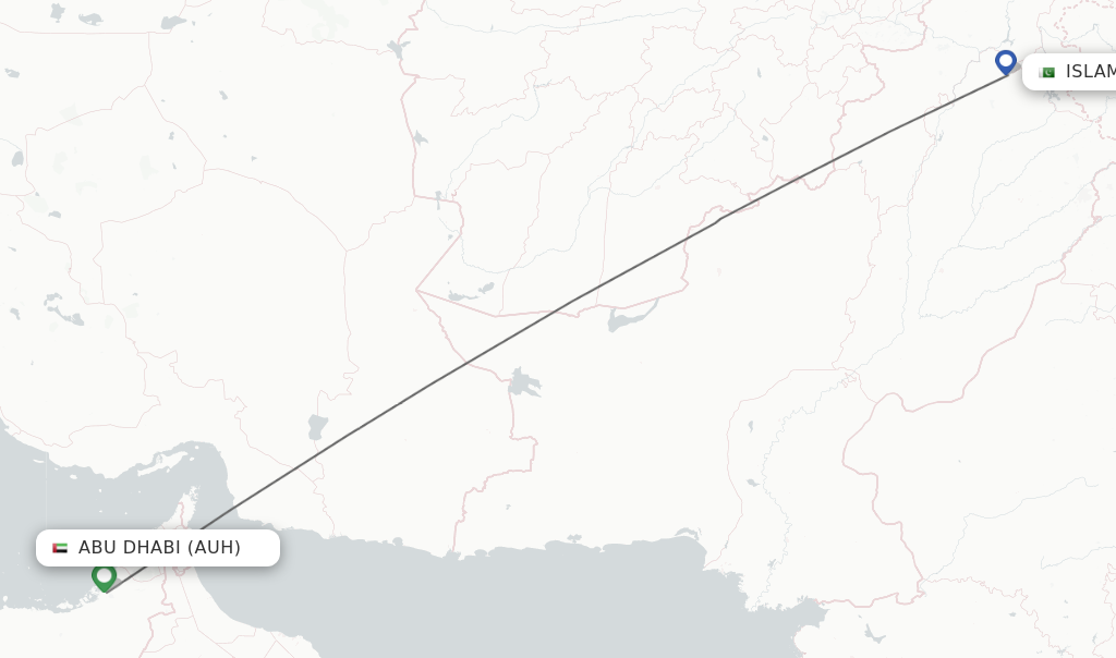Flights from Abu Dhabi to Islamabad route map