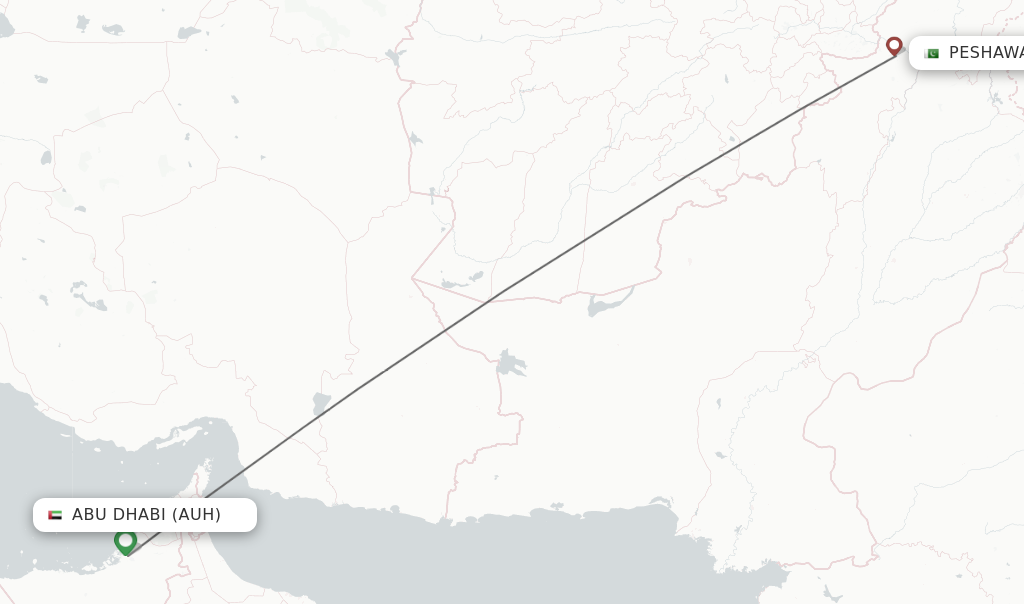 Flights from Abu Dhabi to Peshawar route map