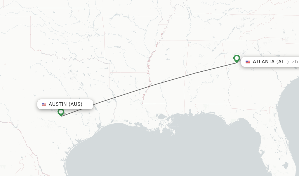 Flights from Austin to Atlanta route map