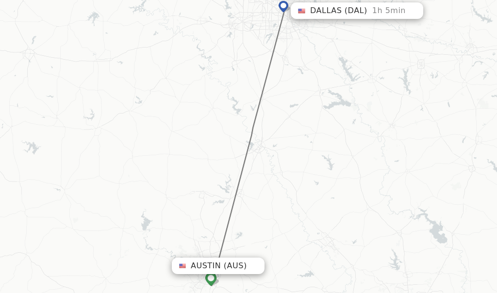 Flights from Austin to Dallas route map