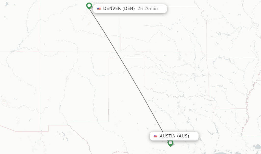 Flights from Austin to Denver route map