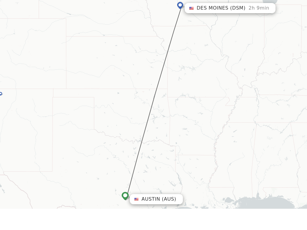 Flights from Austin to Des Moines route map