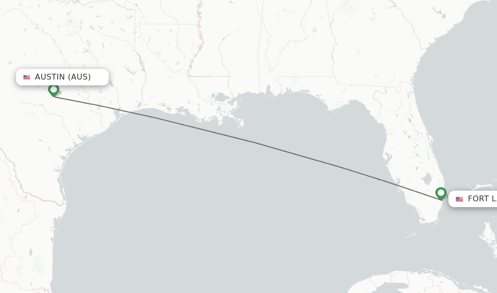 Flights from Austin to Fort Lauderdale route map