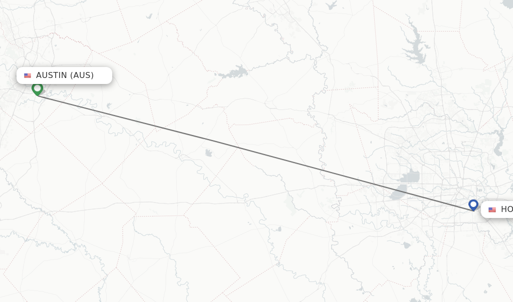 Flights from Austin to Houston route map