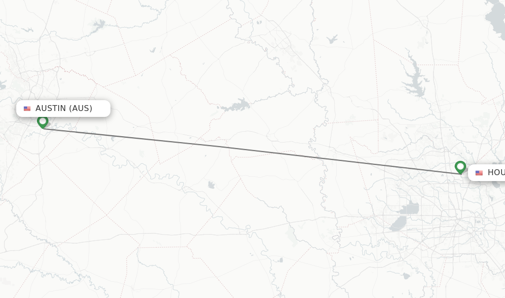 Flights from Austin to Houston route map