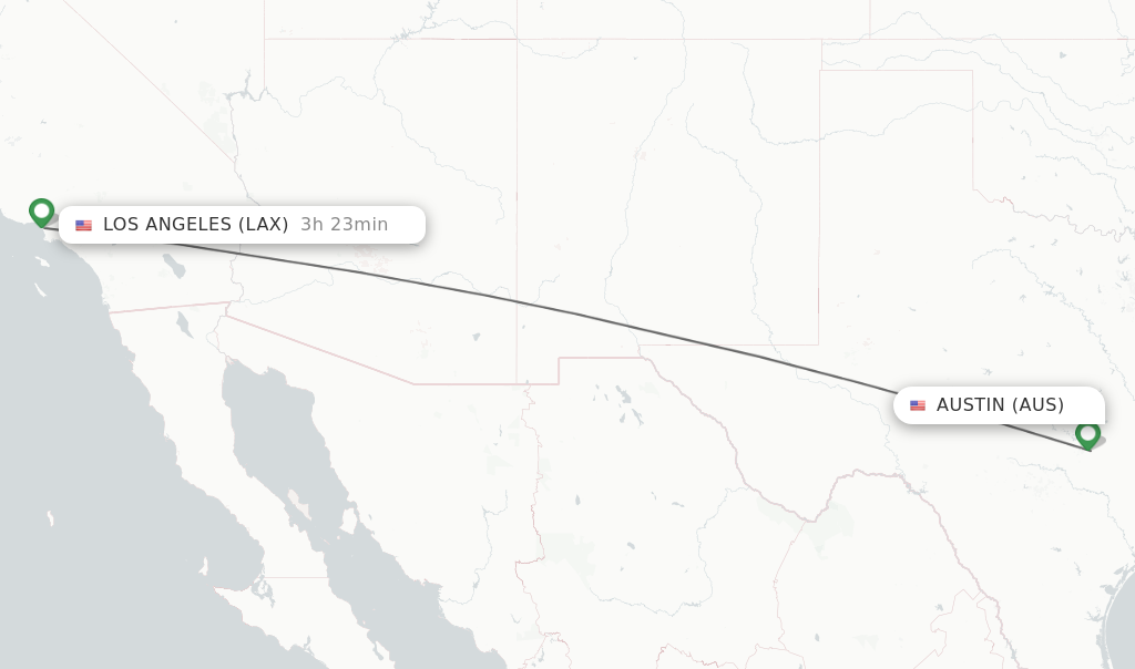 Flights from Austin to Los Angeles route map