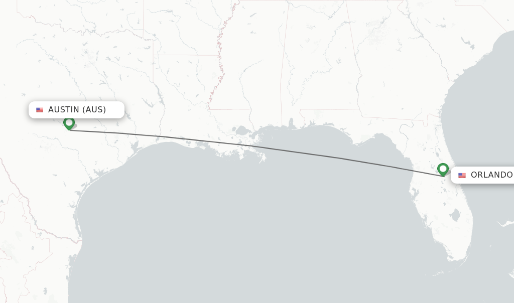 Flights from Austin to Orlando route map