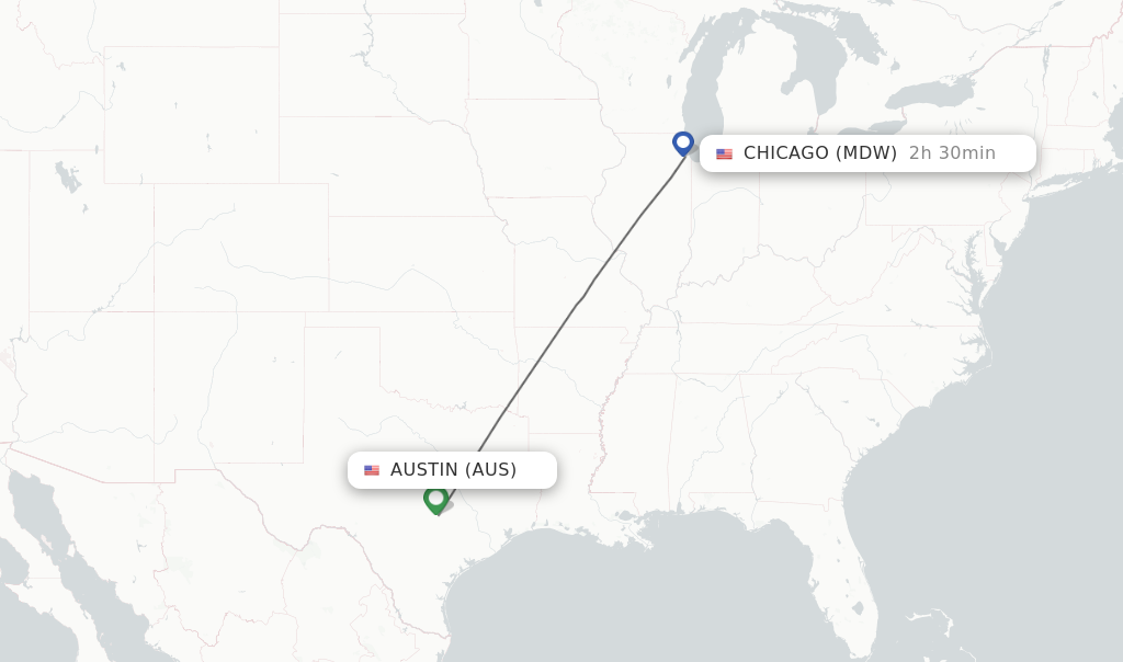 Flights from Austin to Chicago route map