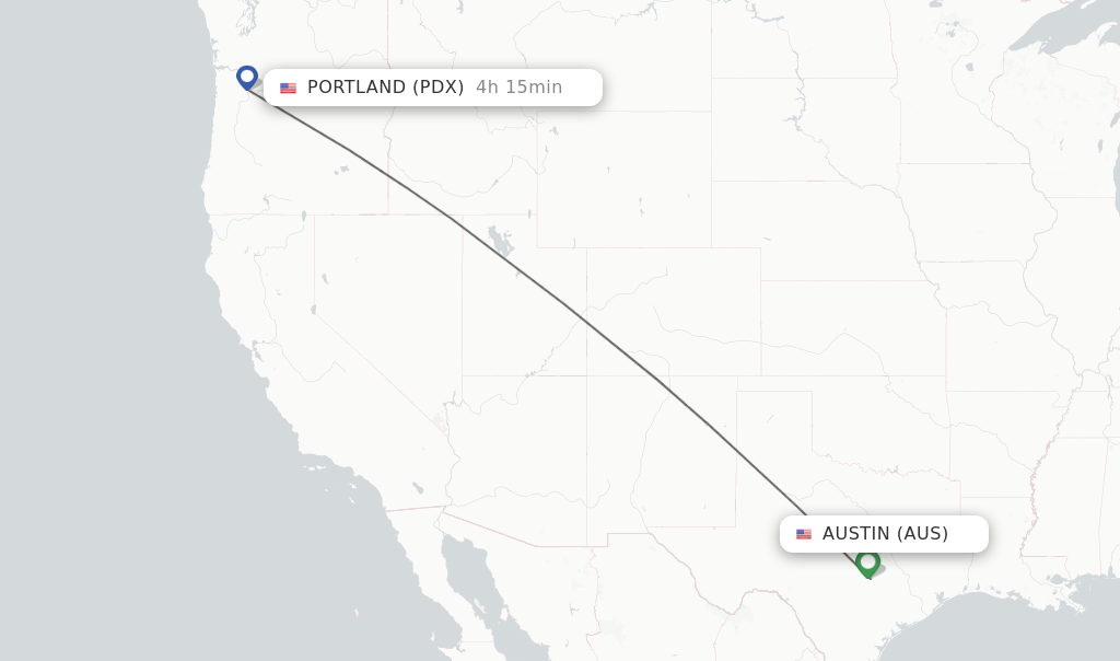 Flights from Austin to Portland route map