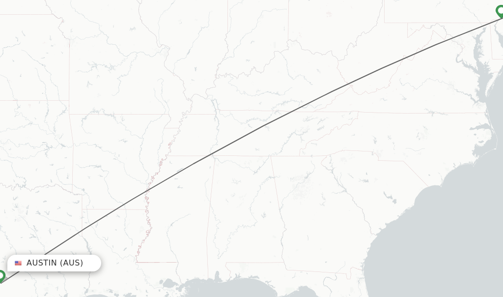 Flights from Austin to Philadelphia route map
