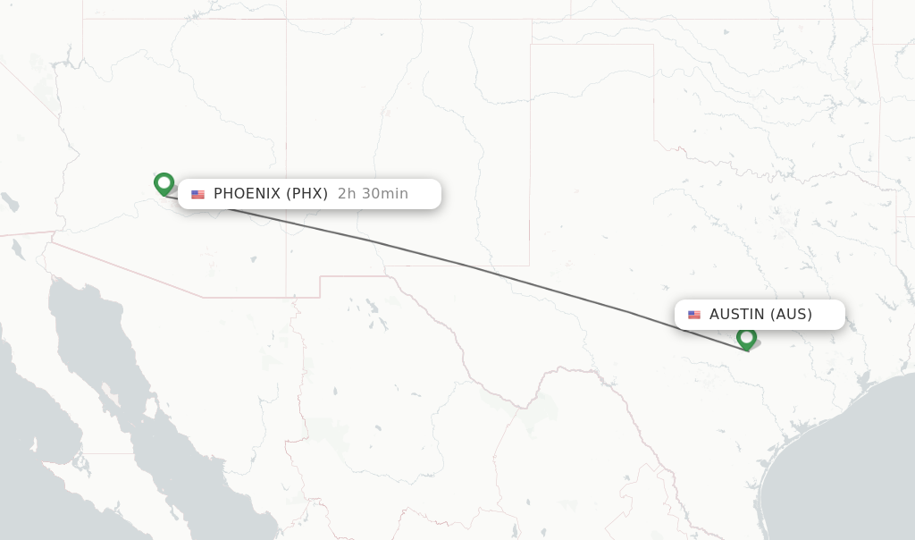 Flights from Austin to Phoenix route map