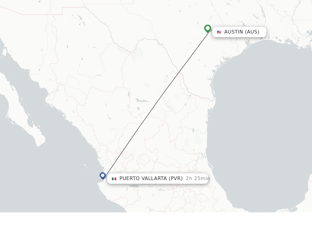 Flights from Austin to Puerto Vallarta route map