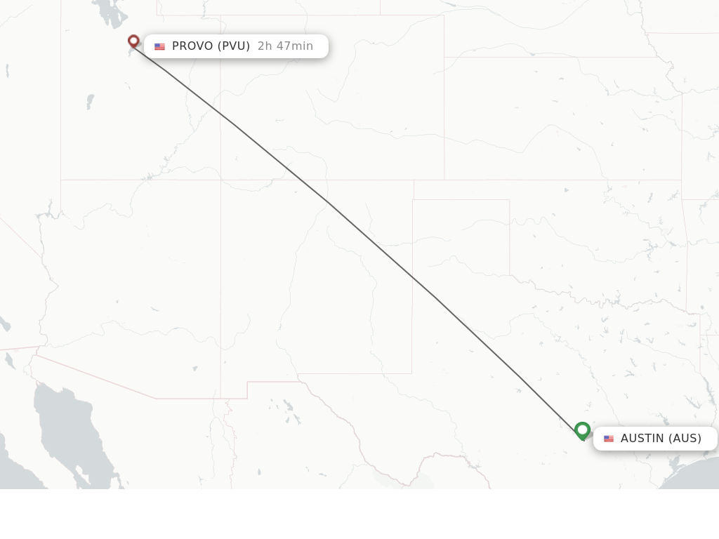 Flights from Austin to Provo route map