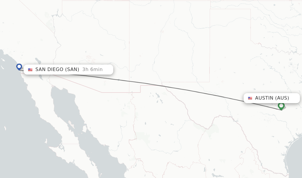 Flights from Austin to San Diego route map