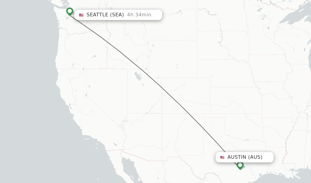 Flights from Austin to Seattle route map