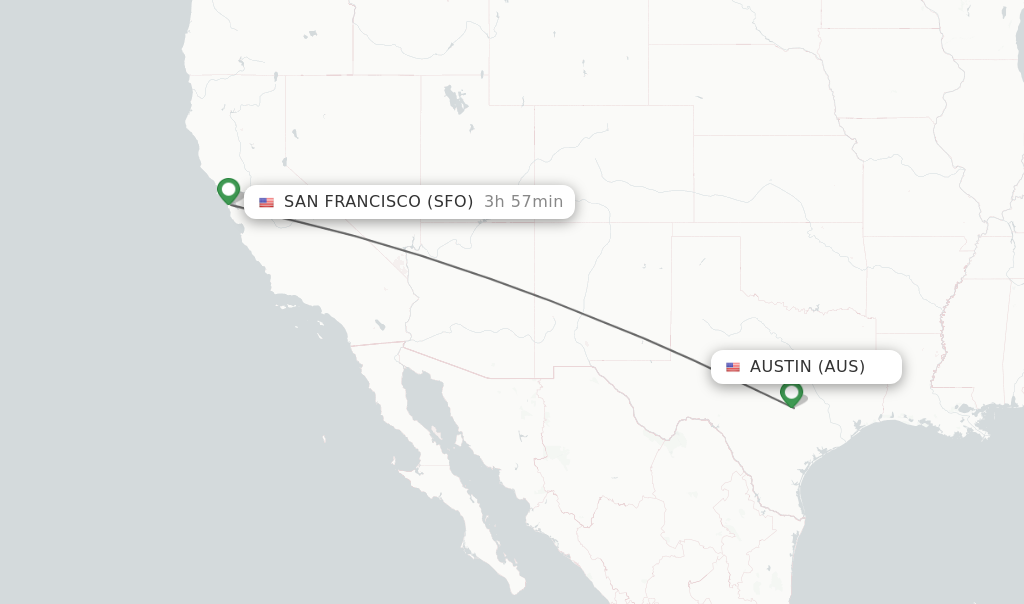 Flights from Austin to San Francisco route map