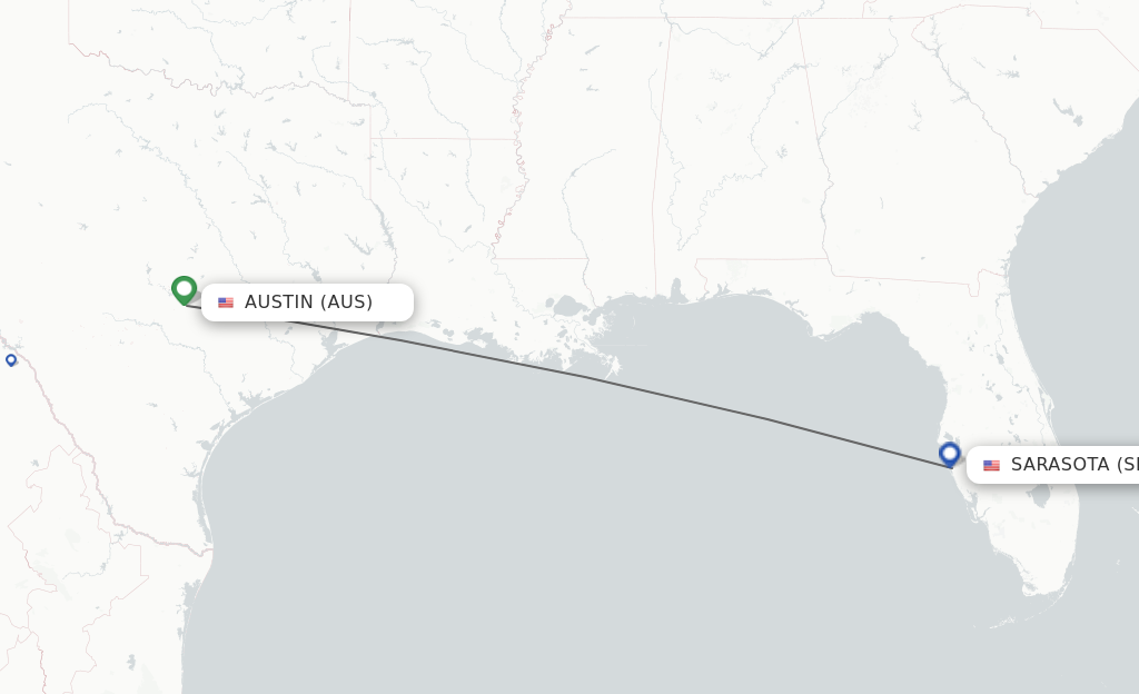 Flights from Austin to Sarasota route map