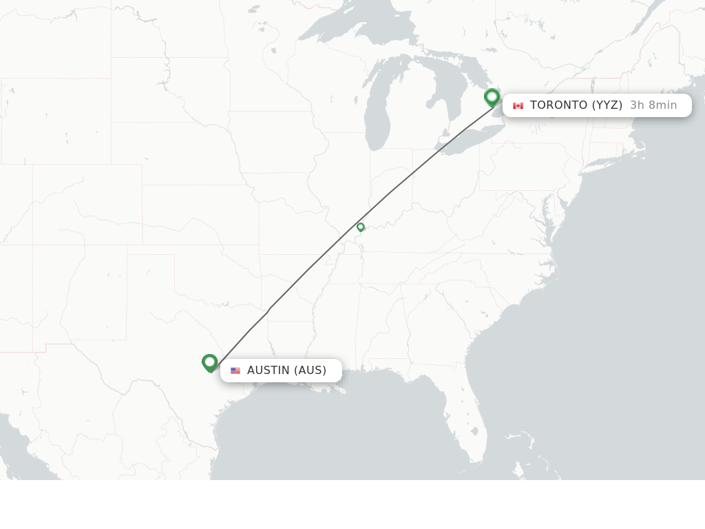 Flights from Austin to Toronto route map