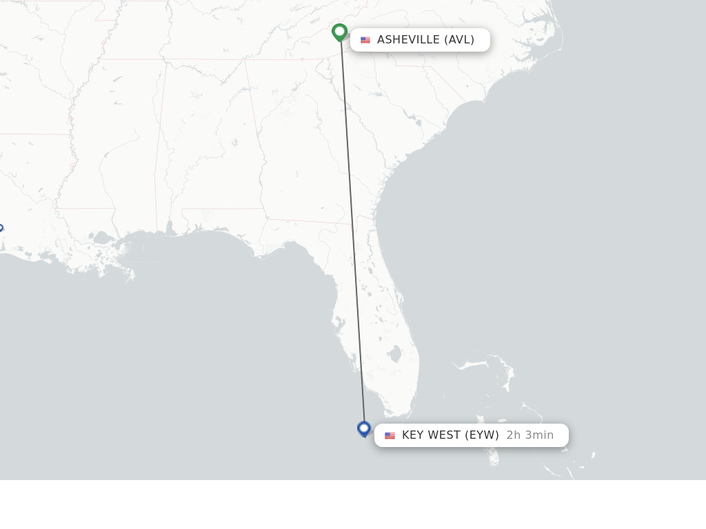 Flights from Asheville to Key West route map