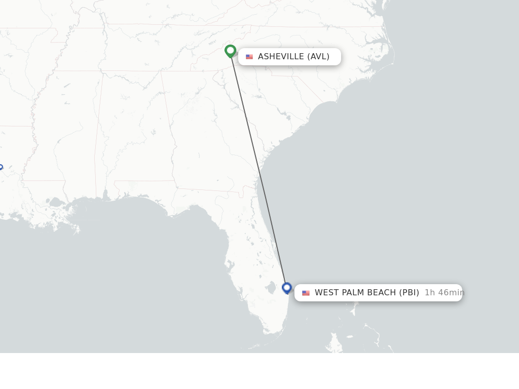 Flights from Asheville to West Palm Beach route map