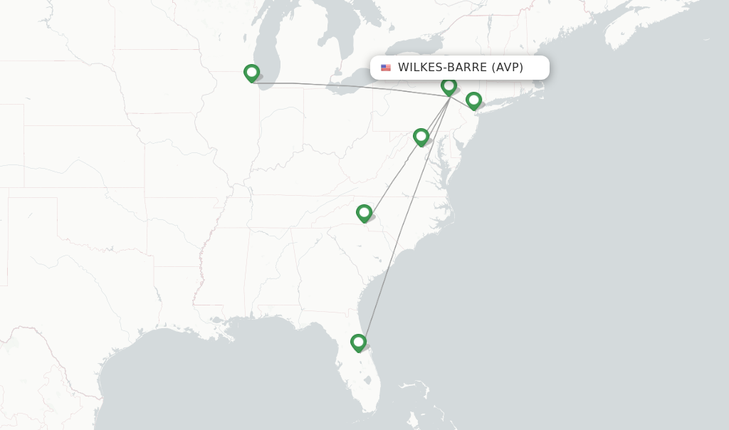 Flights from Wilkes-Barre to Orlando route map