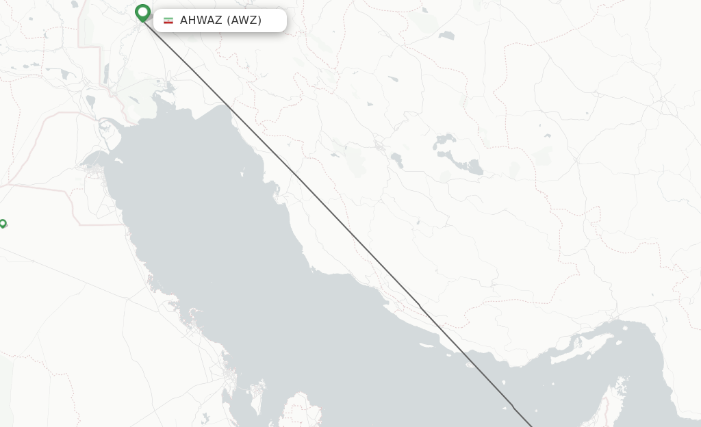 Flights from Ahwaz to Dubai route map