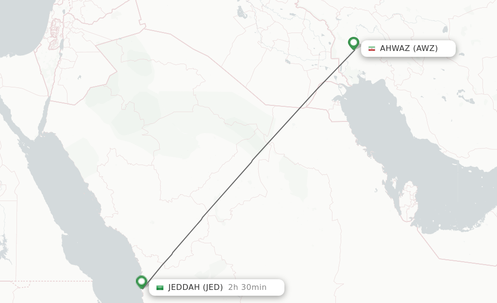 Flights from Ahwaz to Jeddah route map