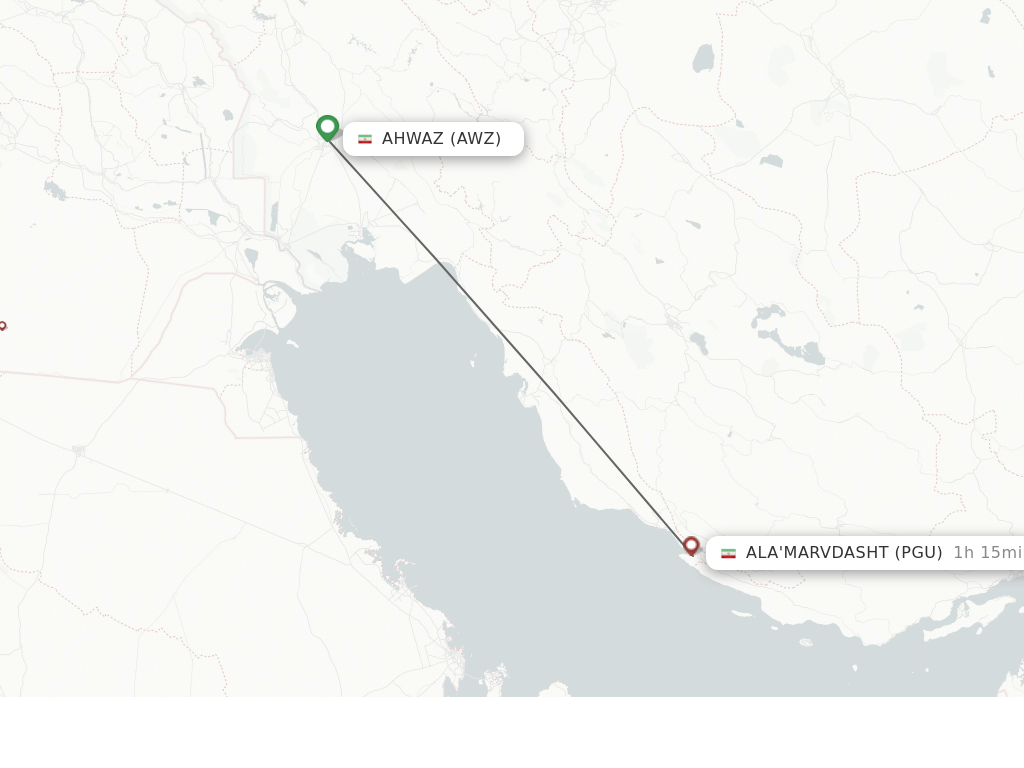 Flights from Ahwaz to Ala'Marvdasht route map