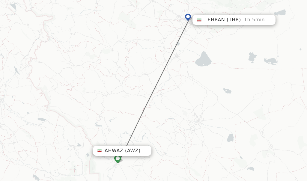 Flights from Ahwaz to Tehran route map