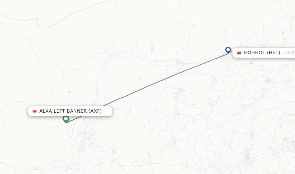 Flights from Hohhot to Alxa Left Banner route map