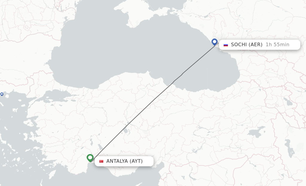 Flights from Antalya to Adler/Sochi route map