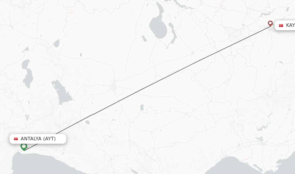 Flights from Antalya to Kayseri route map