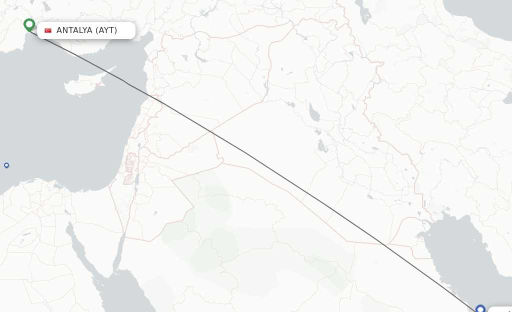 Flights from Antalya to Bahrain route map